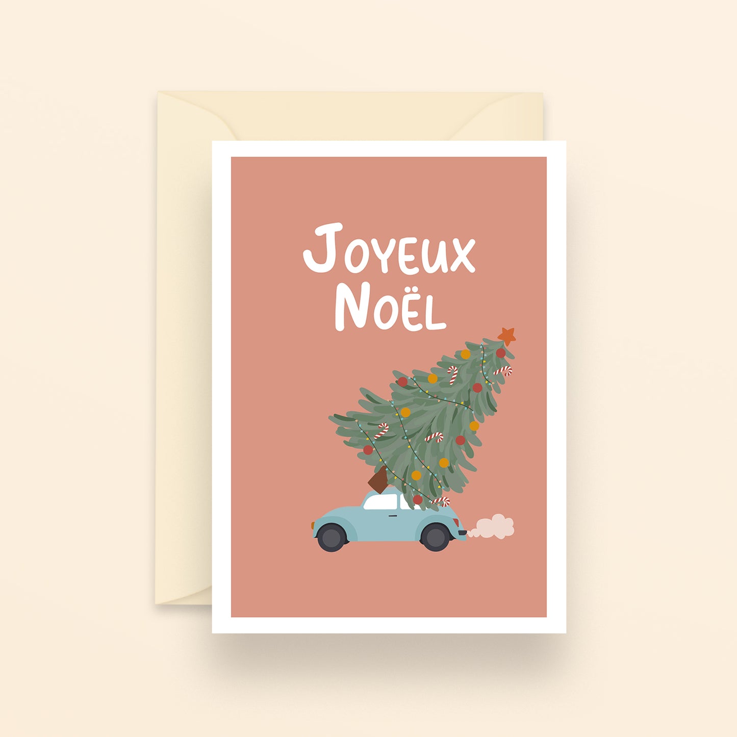 Joyeux noël, en route pour le sapin - carte de voeux