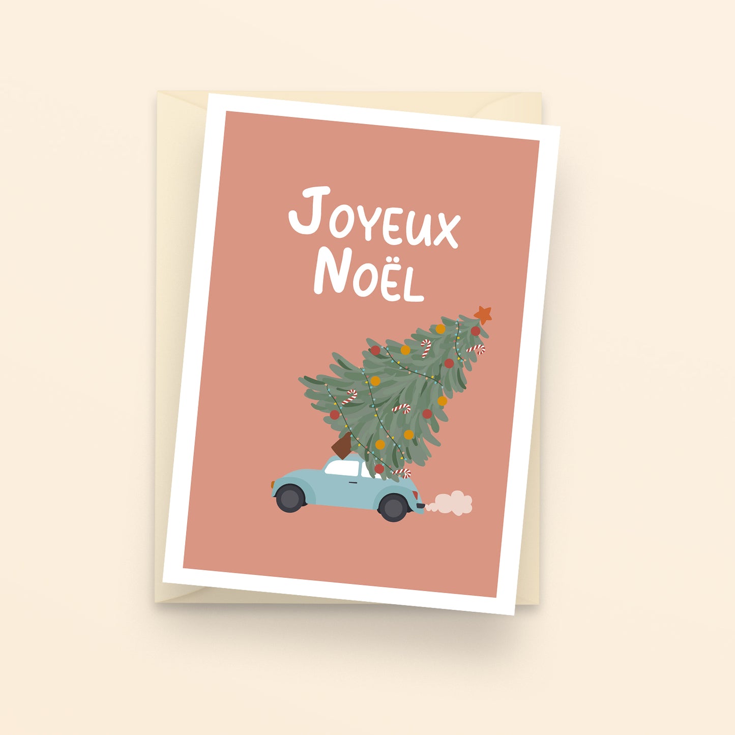 Joyeux noël, en route pour le sapin - carte de voeux